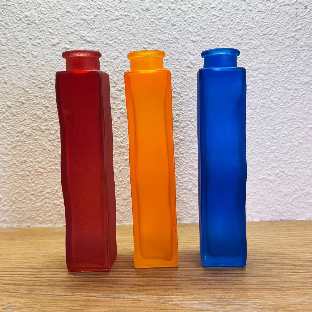 Vintage IKEA Skämt Frosted Glass Wavy Squiggle Vase Trio Set